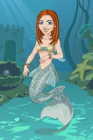 Kim's Yahoo Avatar for this entry, a mermaid, with a fish tank-like or reef background